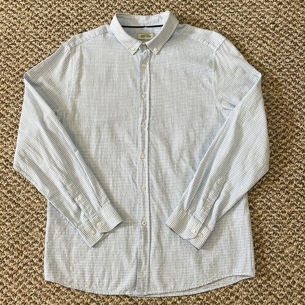 Collezione Cotton Shadow Check Long Sleeve Button Down Shirt - White/Blue